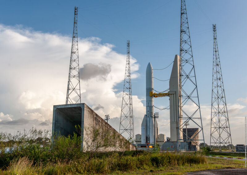 A full-size Ariane 6 test version on its launch pad in French Guiana last month.