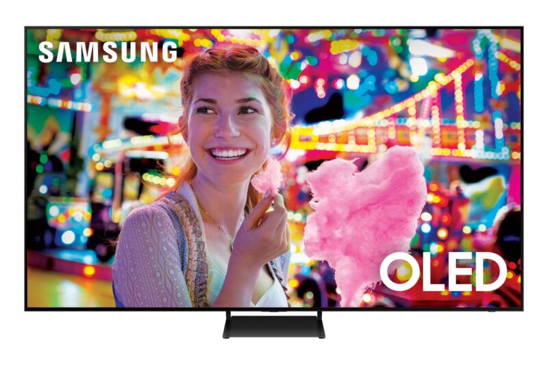 A mock-up of a large TV with Samsung branding